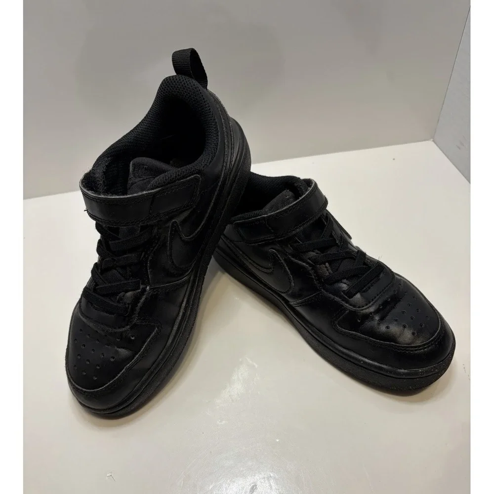 Nike Court Borough Shoes Youth 1Y Black Hook & Loop Strap Sneakers DV5457-002 - Picture 1 of 11